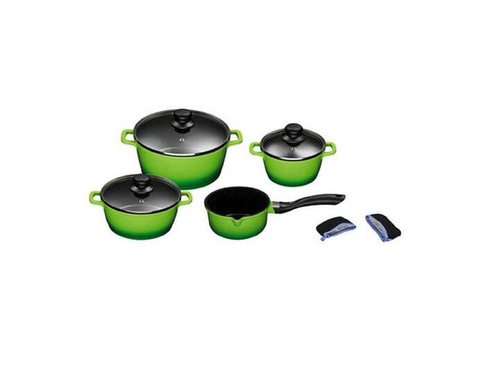 KING 9-teiliges Aluguss-Kochtopf-Set mit FUSION® keramischer Antihaftbeschichtung, Grün von BADER