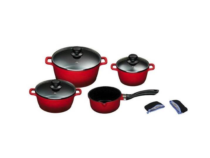 KING 9-teiliges Aluguss-Kochtopf-Set mit FUSION® keramischer Antihaftbeschichtung, Rot von BADER