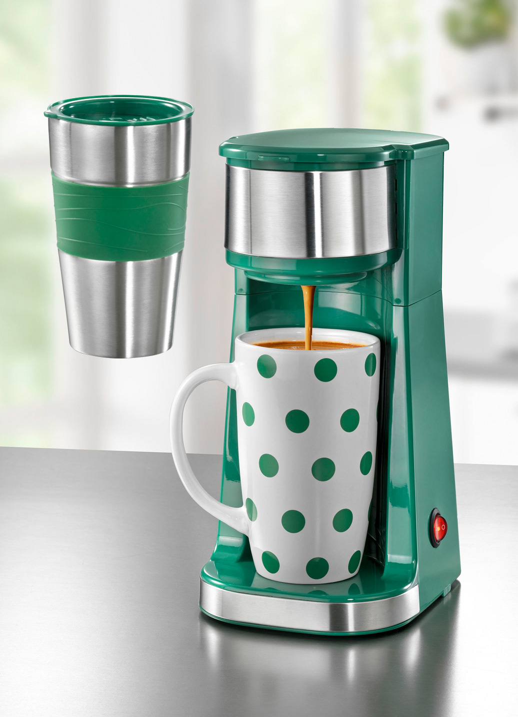 Kaffeemaschine für handelsübliche Kaffeepads und losen Kaffee, Grün von BADER