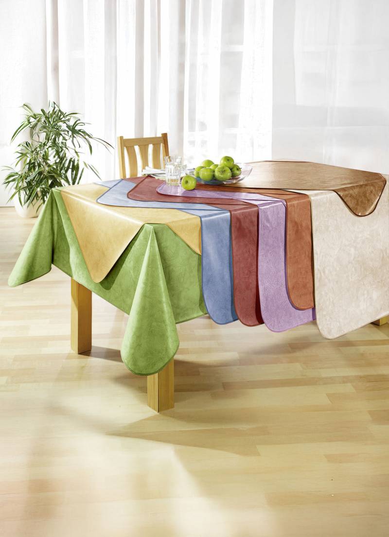 Klassisch marmorierte Wachstuch-Tischdecke, Größe 155 (Tischdecke, Ø 155 cm), Gelb von BADER
