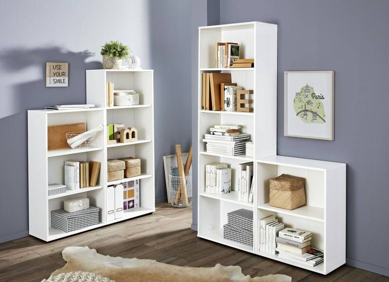 Klassische Regal-Serie mit Kunststofffüßen, Regal, 4 Fächer, Weiss Klassische Regal-Serie mit Kunststofffüßen, Regal, 4 Fächer, Weiss von BADER