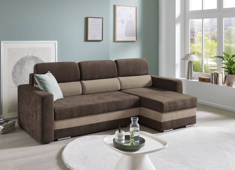 Komfortable Polsterecke mit Bettfunktion, Braun-Beige Komfortable Polsterecke mit Bettfunktion, Braun-Beige von BADER