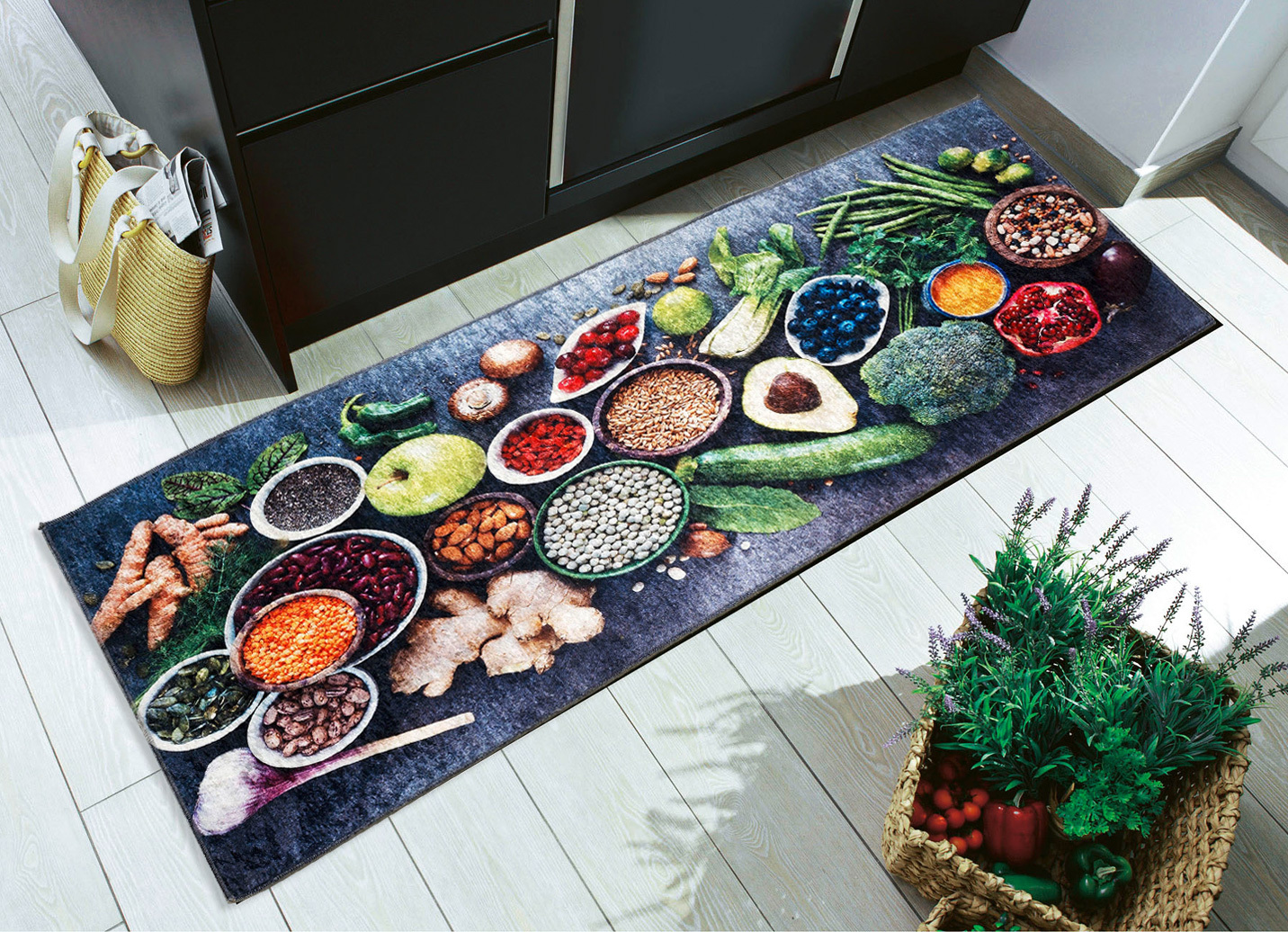 Küchenläufer und -teppiche mit rutschhemmender Rückseite, Größe 142 (Küchenläufer, 65x180 cm), Multicolor von BADER