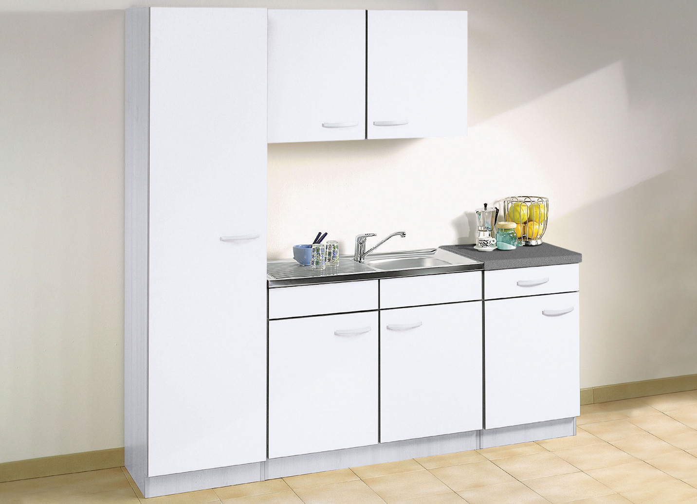 Küchenmöbel mit melaminharzbeschichteter Oberfläche, Seitenschrank, Tiefe 48 cm, Weiss von BADER