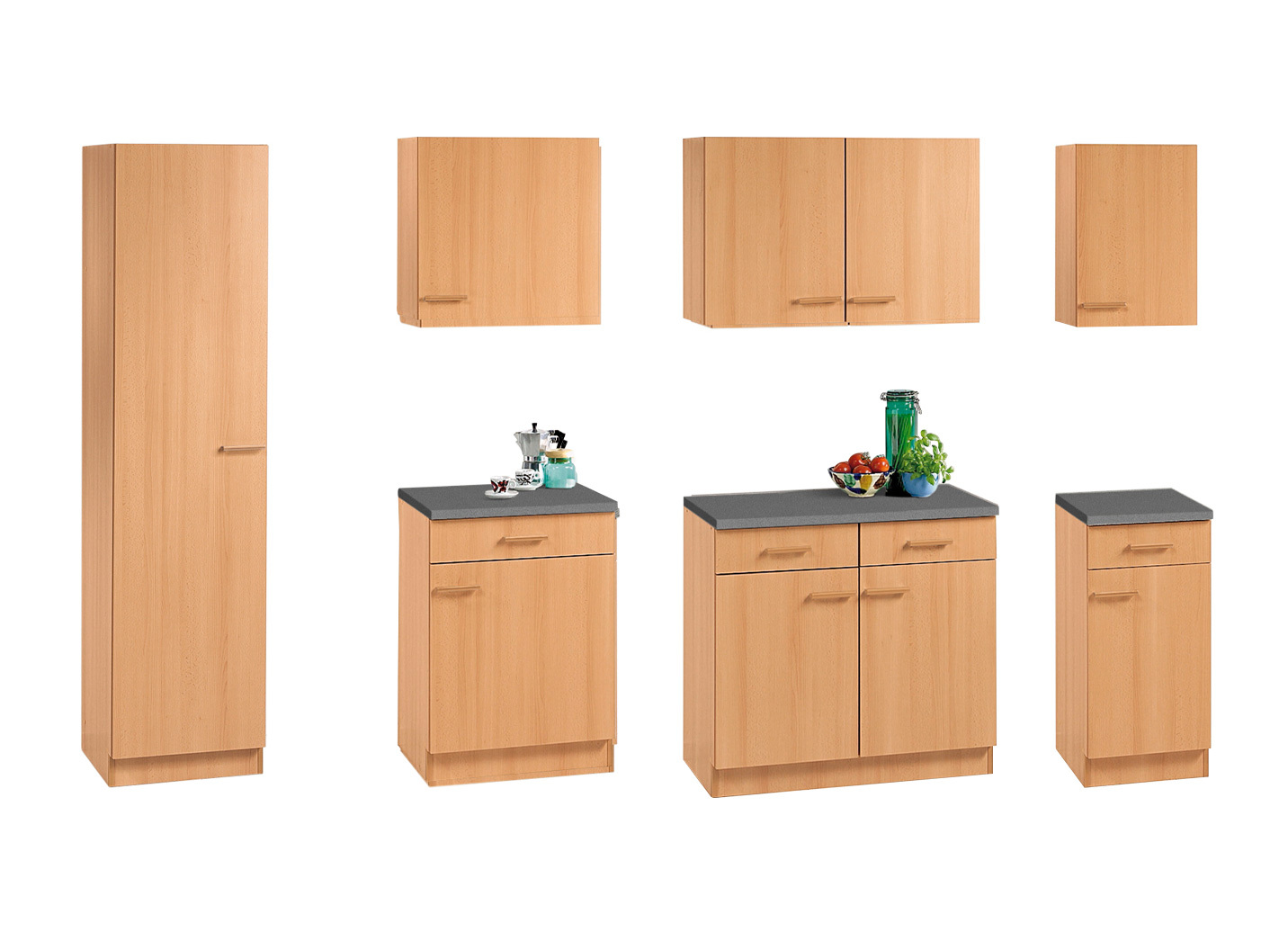 Küchenmöbel mit melaminharzbeschichteter Oberfläche, Seitenschrank, Tiefe 58 cm, Buche von BADER
