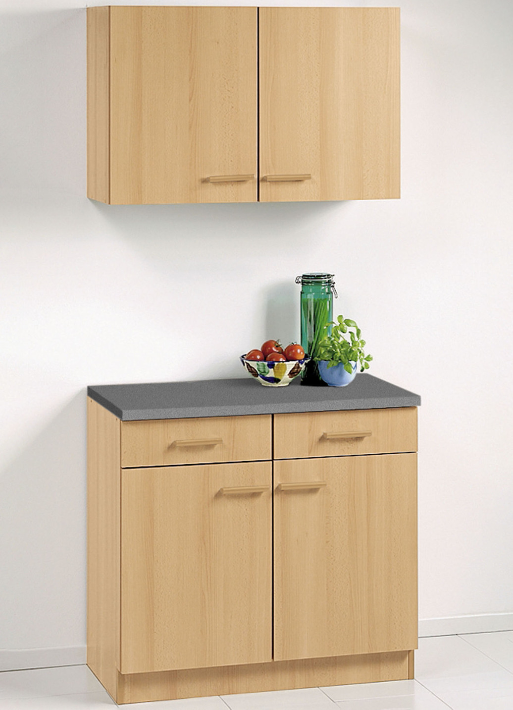 Küchenmöbel mit melaminharzbeschichteter Oberfläche, Unterschrank, 2-türig, Breite 80 cm, Tiefe 50 cm, Buche von BADER