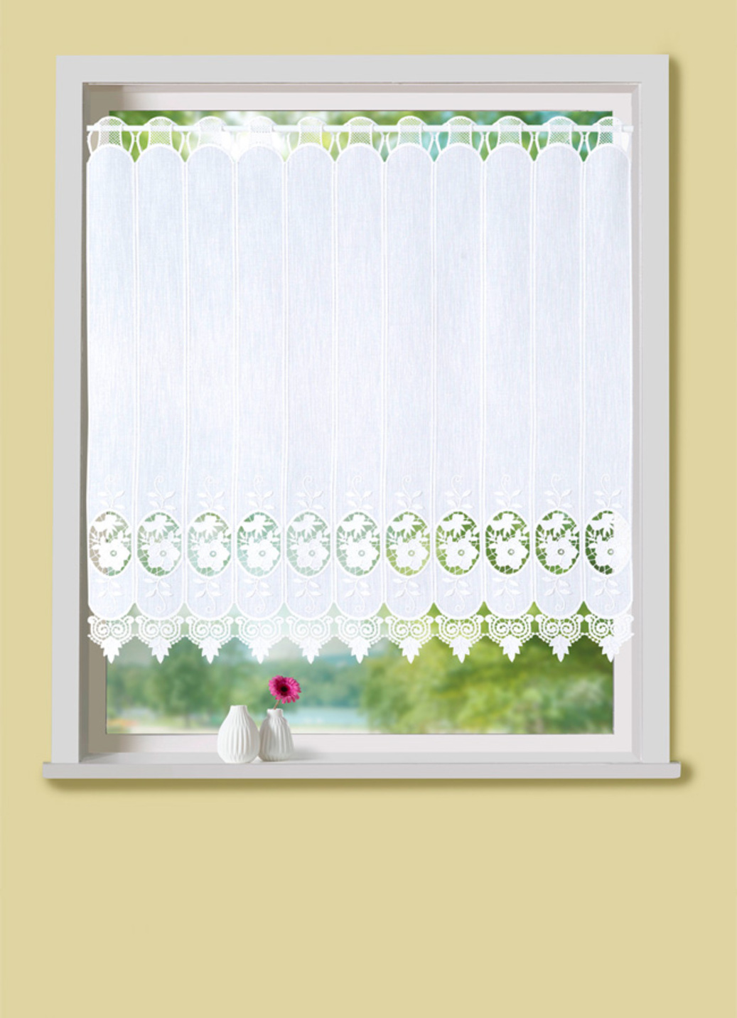 Kurzstore mit Blumen in Macramé-Spitze, Größe 823 (35x120 cm), Weiss von BADER