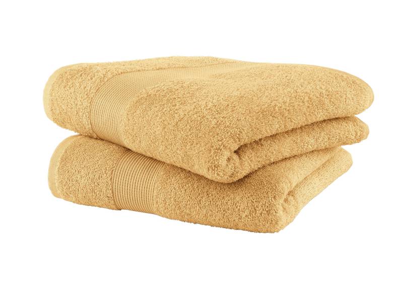 Kuschelige Frottier-Serie mit Bordüre, Größe 202 (2 Waschhandschuhe, 15/ 21 cm), Gelb von BADER