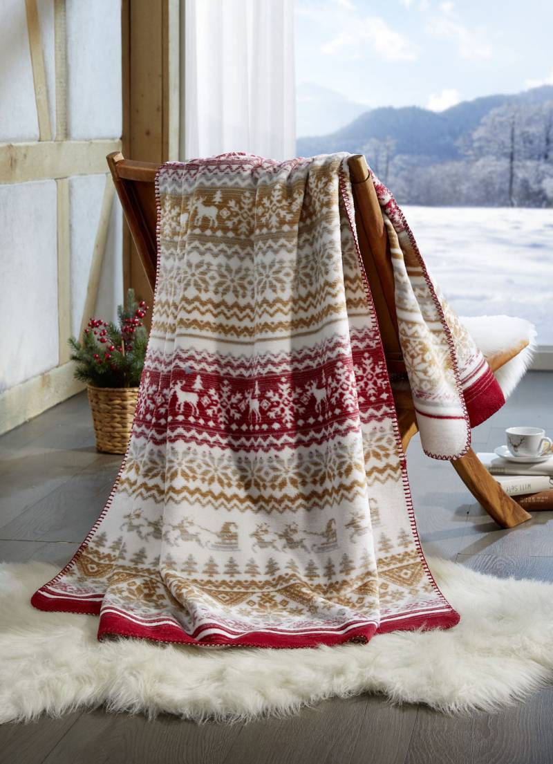 Kuschelige Wohndecke mit winterlichen Motiven, Rot von BADER