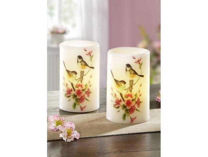 LED-Echtwachskerzen, 2er-Set, Creme-Rosé von BADER