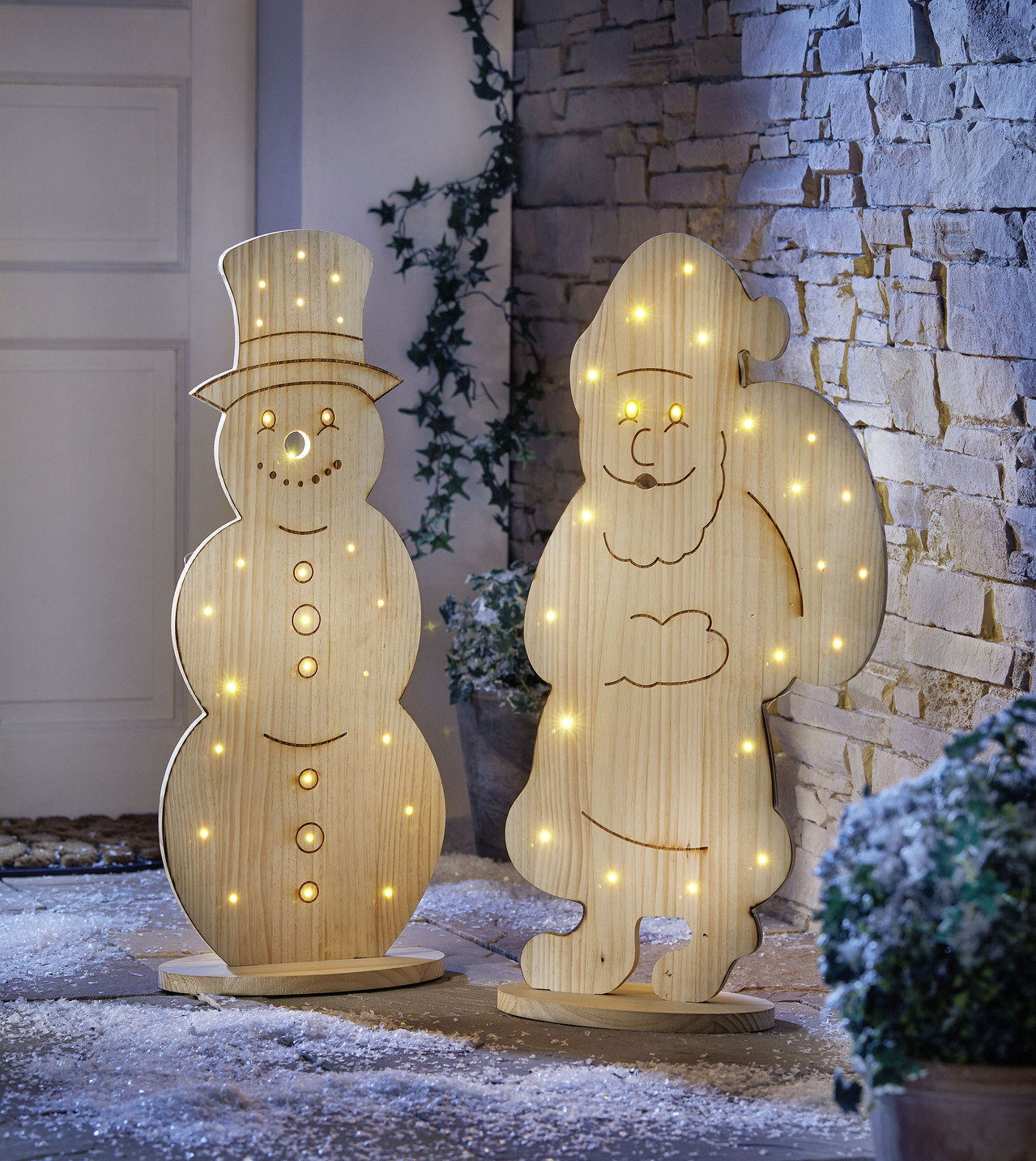 LED-Holz-Figur aus Kiefernholz, Weihnachtsmann, klein B30xH50xT13 cm, Natur von BADER