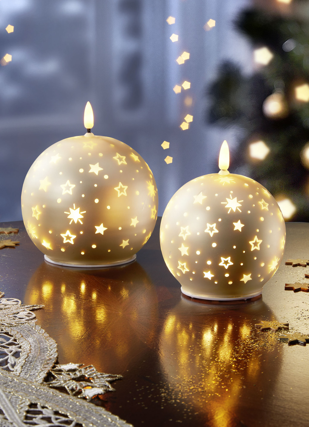 LED-Kerzen mit Sternen-Motiv, 2er-Set, Gold LED-Kerzen mit Sternen-Motiv, 2er-Set, Gold von BADER