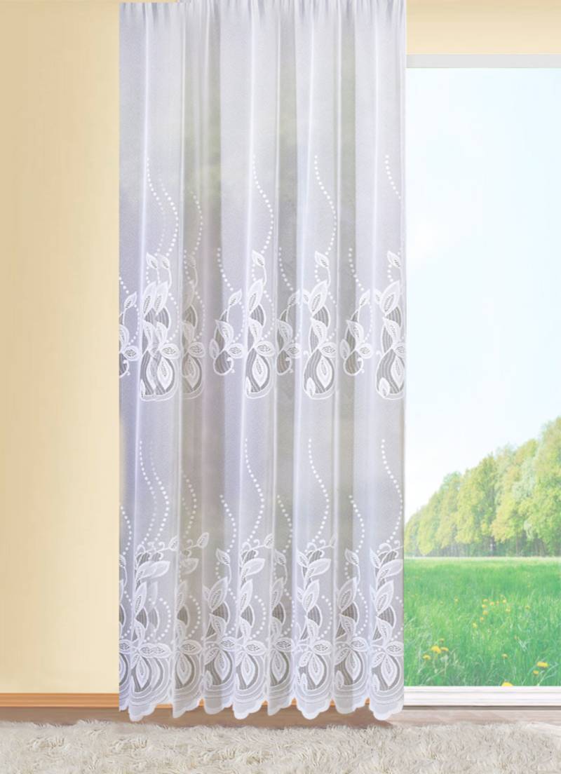 Langstore mit Ranken-Bordüre und gebogtem Abschluss, Größe 232 (H225xB250 cm), Weiss von BADER