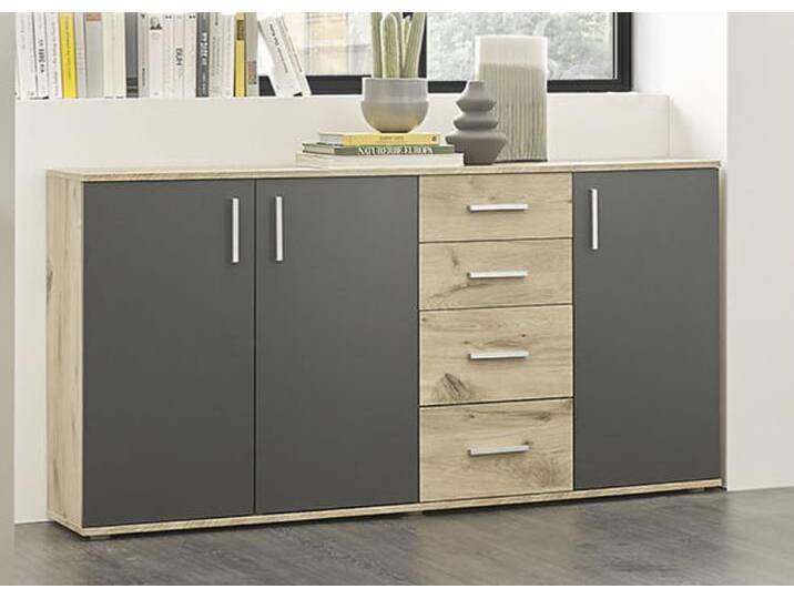 Moderne, kombistarke Sideboards, 3-türig, mit 4 Schubladen, Eiche-Grau von BADER
