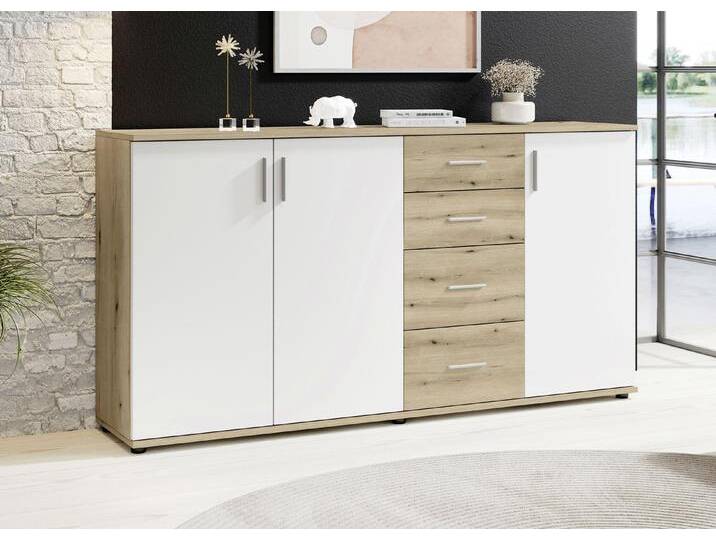 Moderne, kombistarke Sideboards, 3-türig, mit 4 Schubladen, Eiche-Weiss von BADER