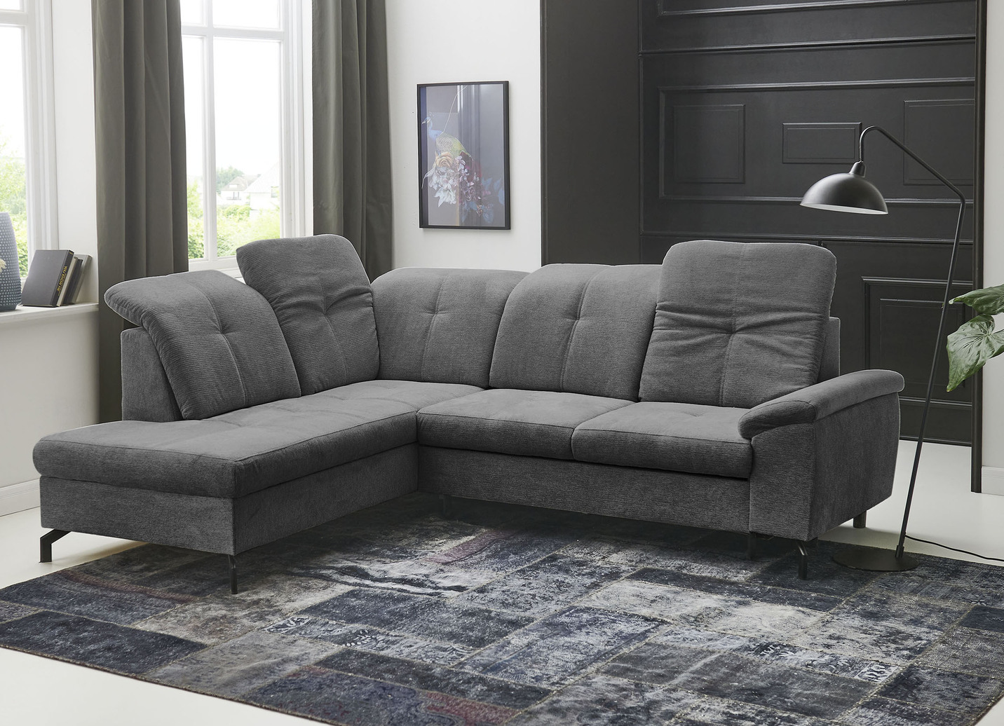 Moderne Polsterecke mit Bettfunktion und Bettkasten, Maße 215x257 cm, Anthrazit Moderne Polsterecke mit Bettfunktion und Bettkasten, Maße 215x257 cm, Anthrazit von BADER