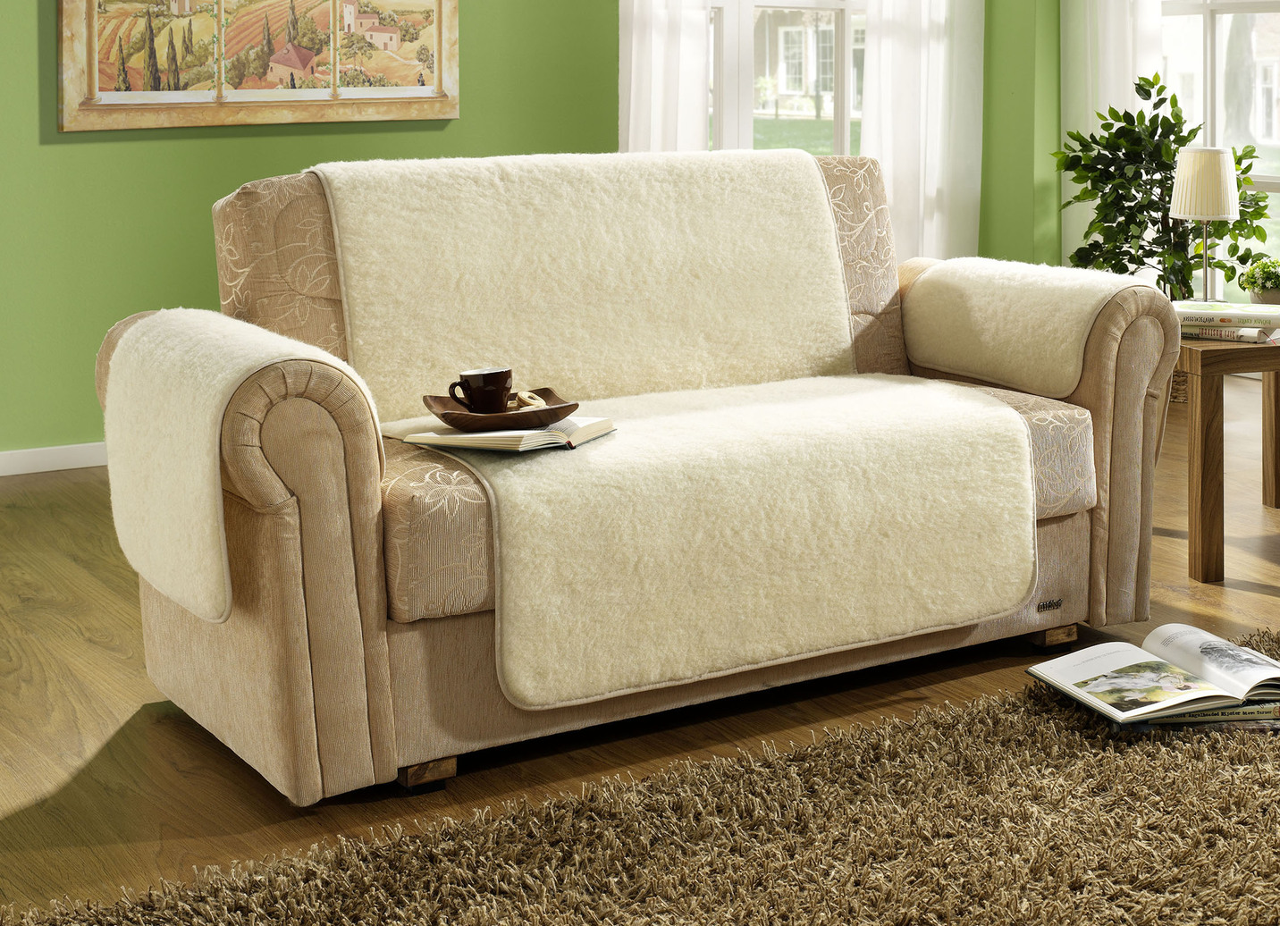 Nicht rutschende Sessel- und Sofaschoner, Größe 103 (Couchschoner, 100x200 cm), Camel von BADER