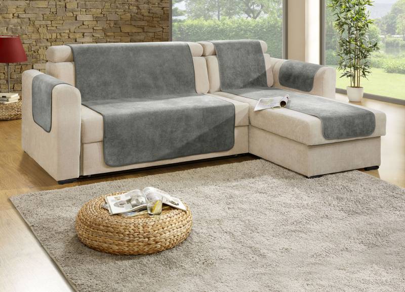 Sessel- und Sofaschoner mit Fleckschutz und Anti-Rutsch-Beschichtung, Größe 101 (Sesselschoner, 50x150 cm), Grau von BADER