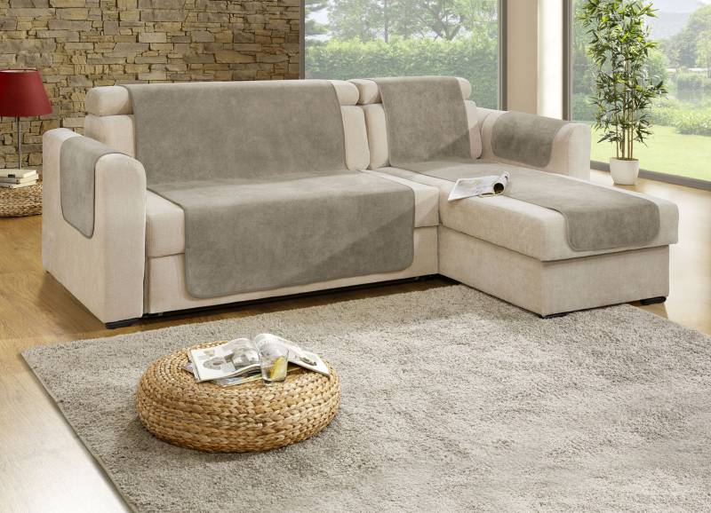 Sessel- und Sofaschoner mit Fleckschutz und Anti-Rutsch-Beschichtung, Größe 865 (2 Armlehnenschoner, 50x 70 cm), Natur von BADER