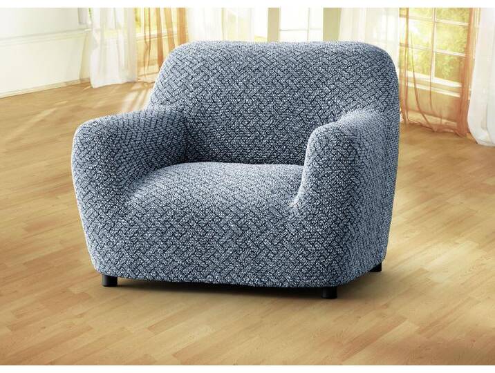 Passgenaue Stretchbezüge in Mikrofaser-Qualität, Größe 105 (TV-Sessel-Bezug), Blau von BADER