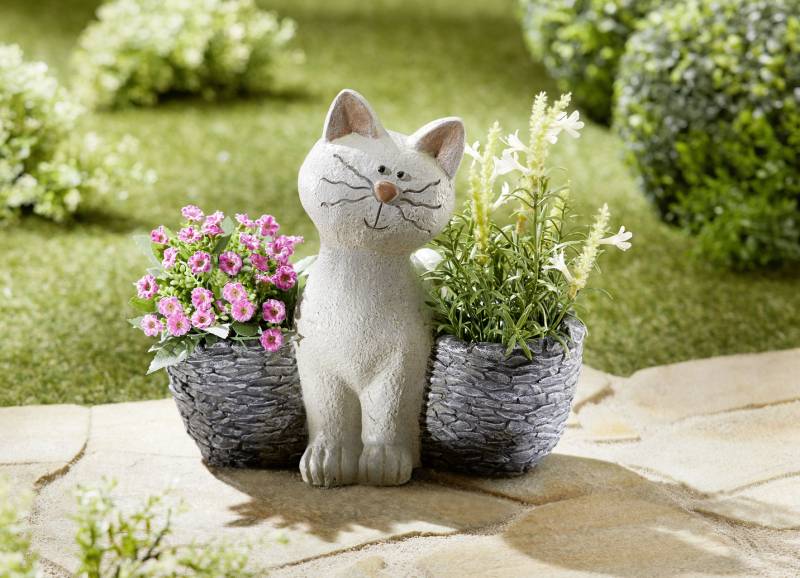 Pflanztopf Katze aus Polyresin, Grau von BADER