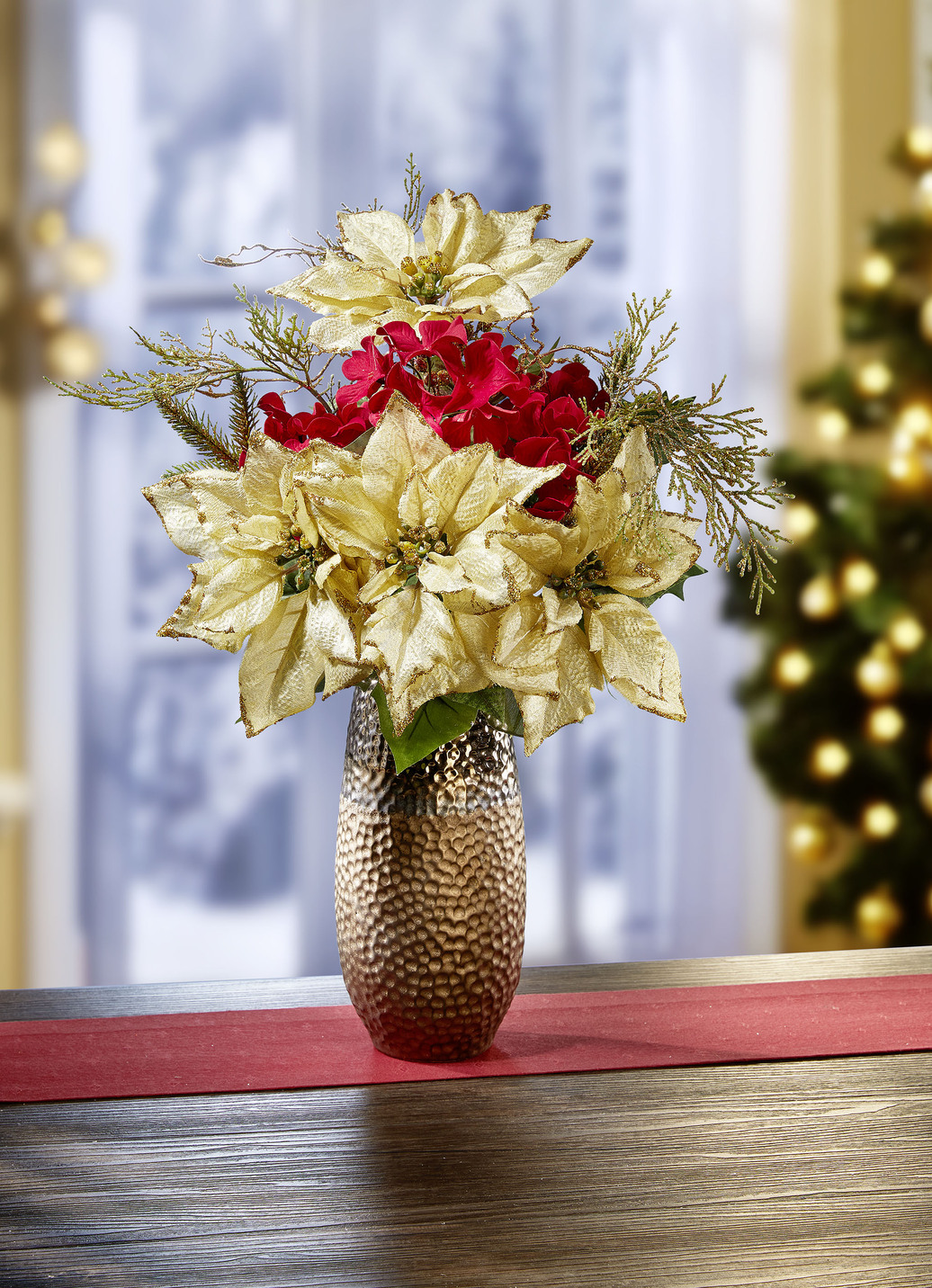 Poinsettia-Gesteck in Vase, Creme-Rot von BADER