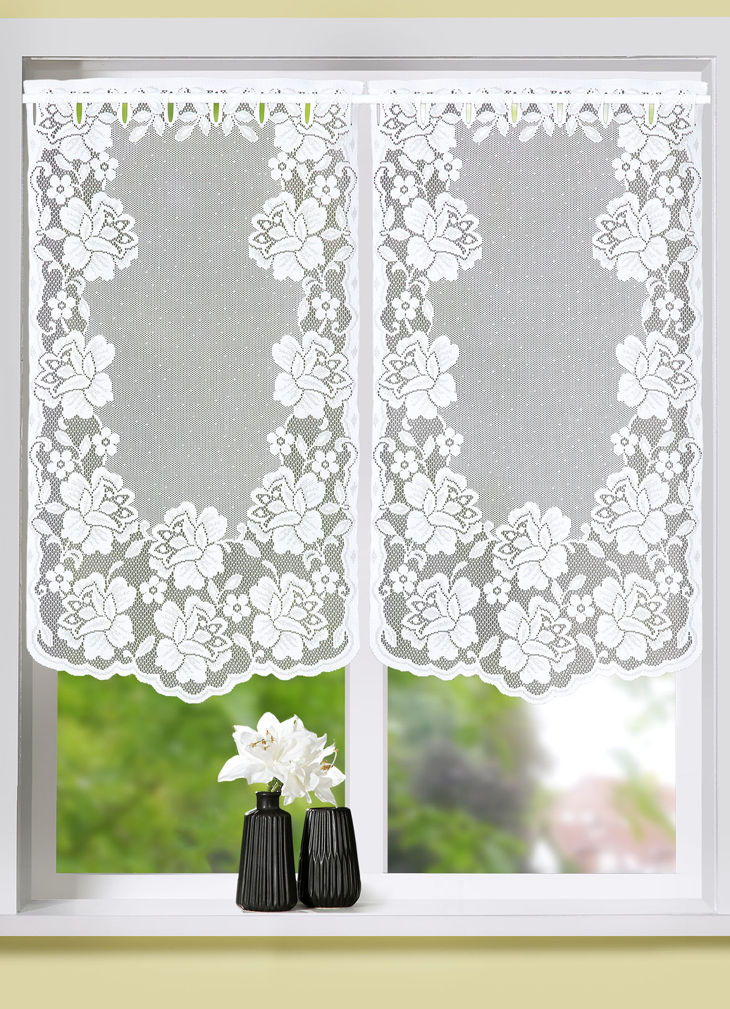 Praktischer Fenster- und Türbehang mit Stangendurchzug, Größe 315 (2x Fensterbehang, H80xB60 cm), Weiss von BADER