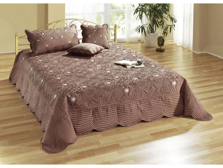 Satin Kissenbezüge und Tagesdecken mit Stickerei, Größe 906 (für franz. Bett, 220x250 cm), Braun von BADER