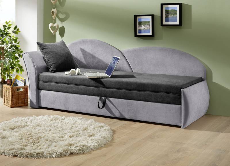 Schlafsofa mit Bettkasten und 1 Dekokissen, Armlehne links, Anthrazit-Grau von BADER