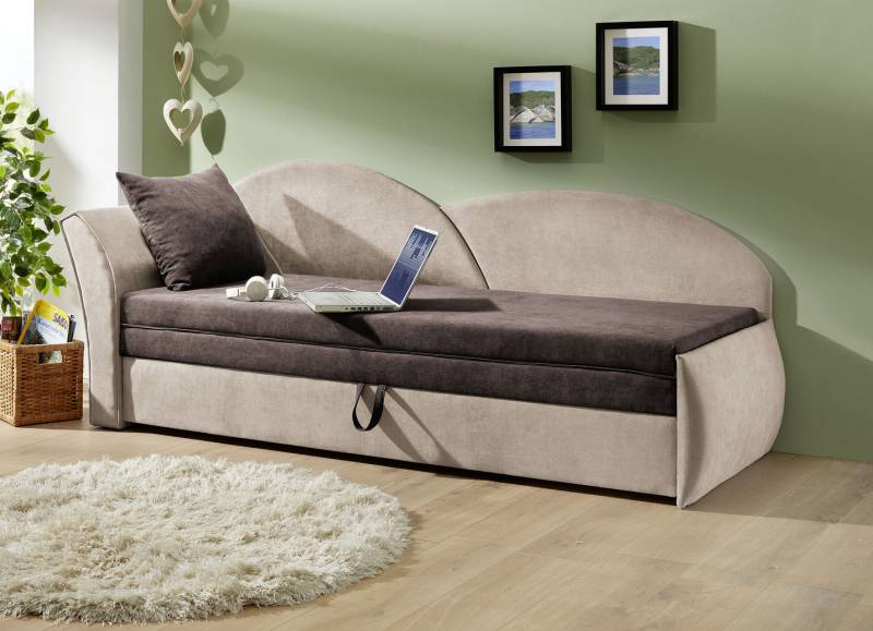 Schlafsofa mit Bettkasten und 1 Dekokissen, Armlehne links, Braun-Beige von BADER