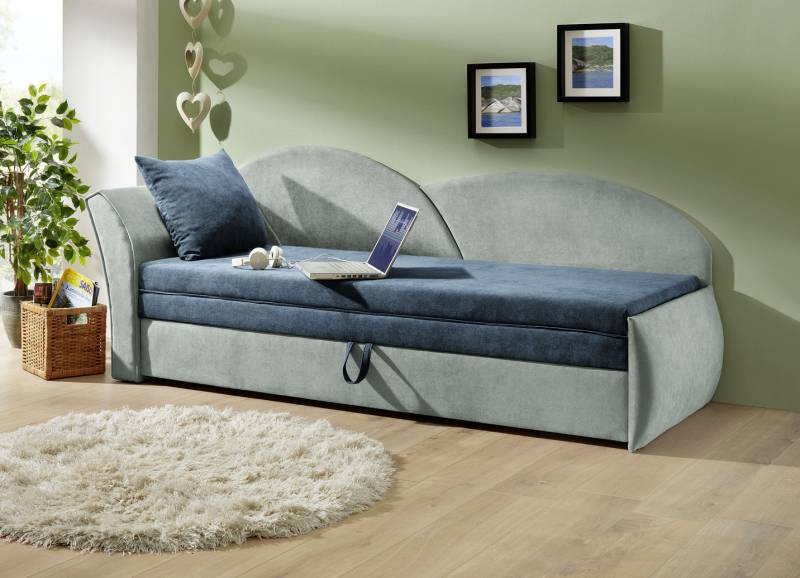 Schlafsofa mit Bettkasten und 1 Dekokissen, Armlehne links, Grün-Mint von BADER