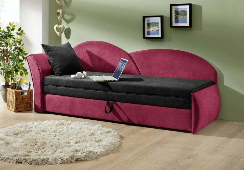 Schlafsofa mit Bettkasten und 1 Dekokissen, Armlehne links, Schwarz-Rot von BADER
