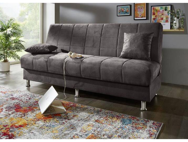 Schlafsofa mit Bettkasten und Dekokissen, Anthrazit von BADER