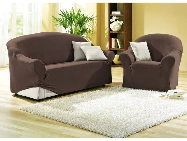 Schützende Stretchbezüge für Sessel und Sofa, Größe 103 (3-Sitzer-Bezug), Braun von BADER