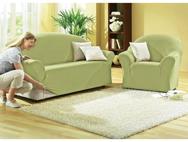 Schützende Stretchbezüge für Sessel und Sofa, Größe 103 (3-Sitzer-Bezug), Grün von BADER