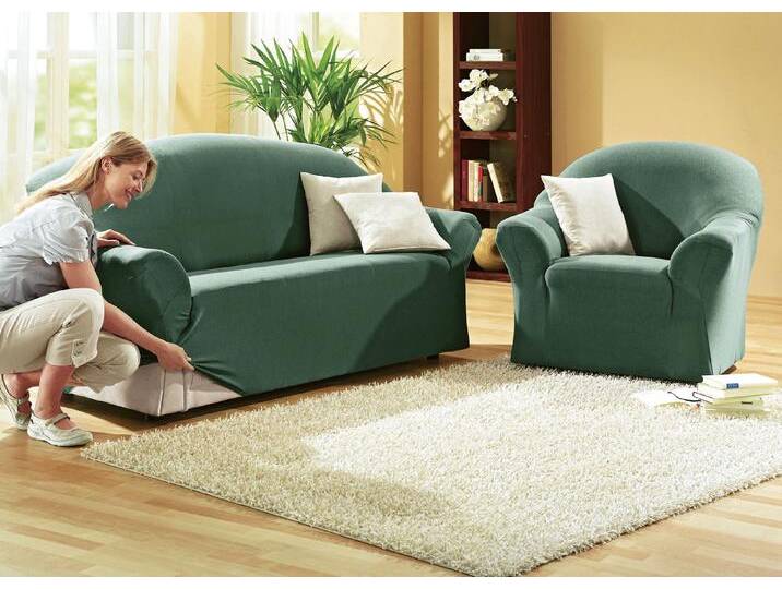 Schützende Stretchbezüge für Sessel und Sofa, Größe 103 (3-Sitzer-Bezug), Tanne von BADER