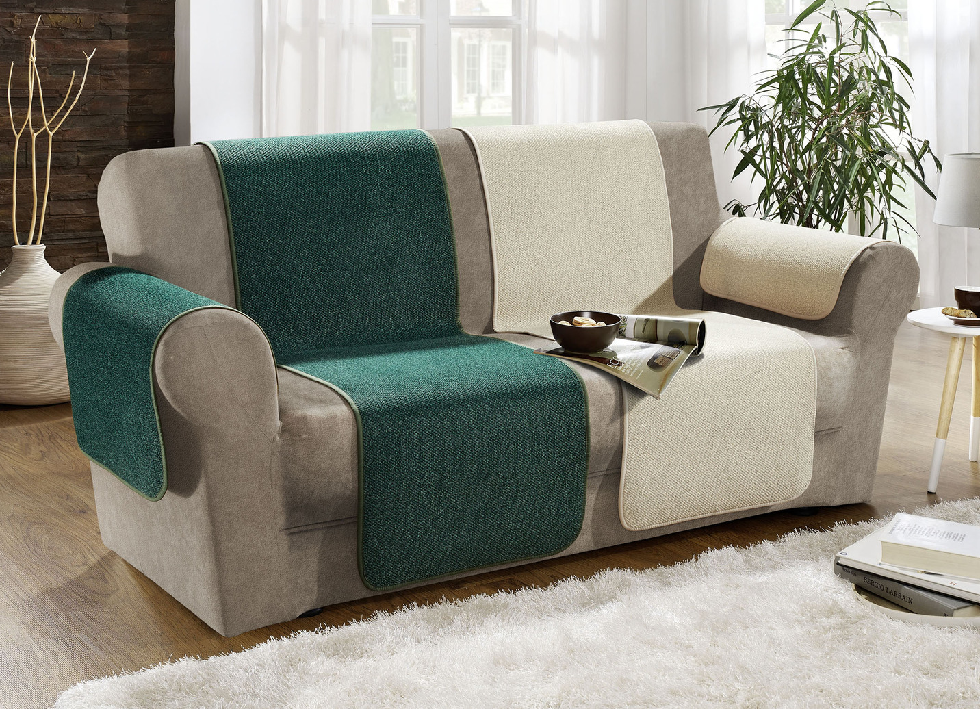 Sessel-, Couch- und Armlehnenschoner mit Anti-Rutsch-Beschichtung, Größe 101 (Sesselschoner, 50x150 cm), Natur von BADER