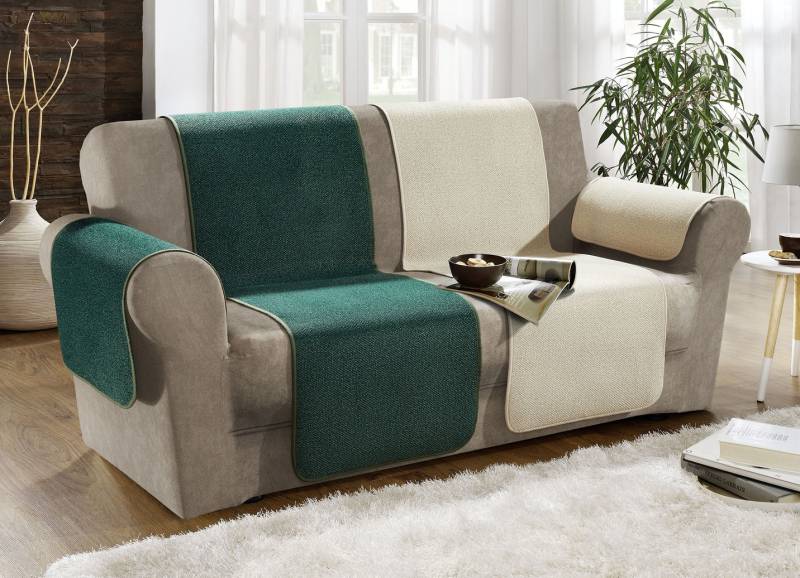 Sessel-, Couch- und Armlehnenschoner mit Anti-Rutsch-Beschichtung, Größe 103 (Couchschoner, 100x200 cm), Grün von BADER
