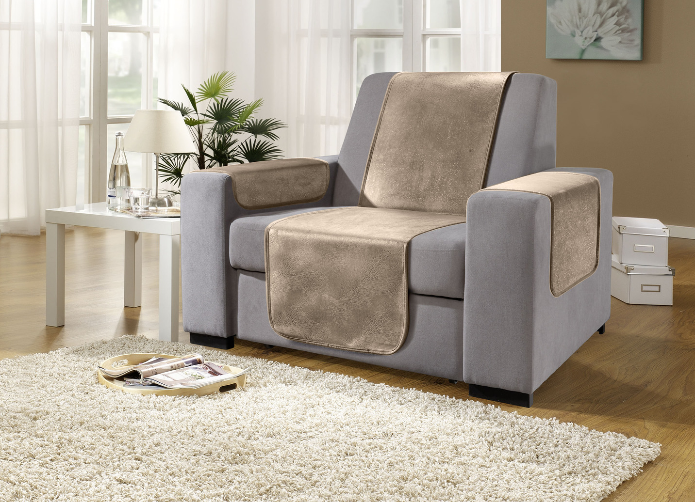 Sessel- und Sofaschoner mit Anti-Rutsch-Beschichtung, Größe 101 (Sesselschoner, 50x150 cm), Taupe von BADER