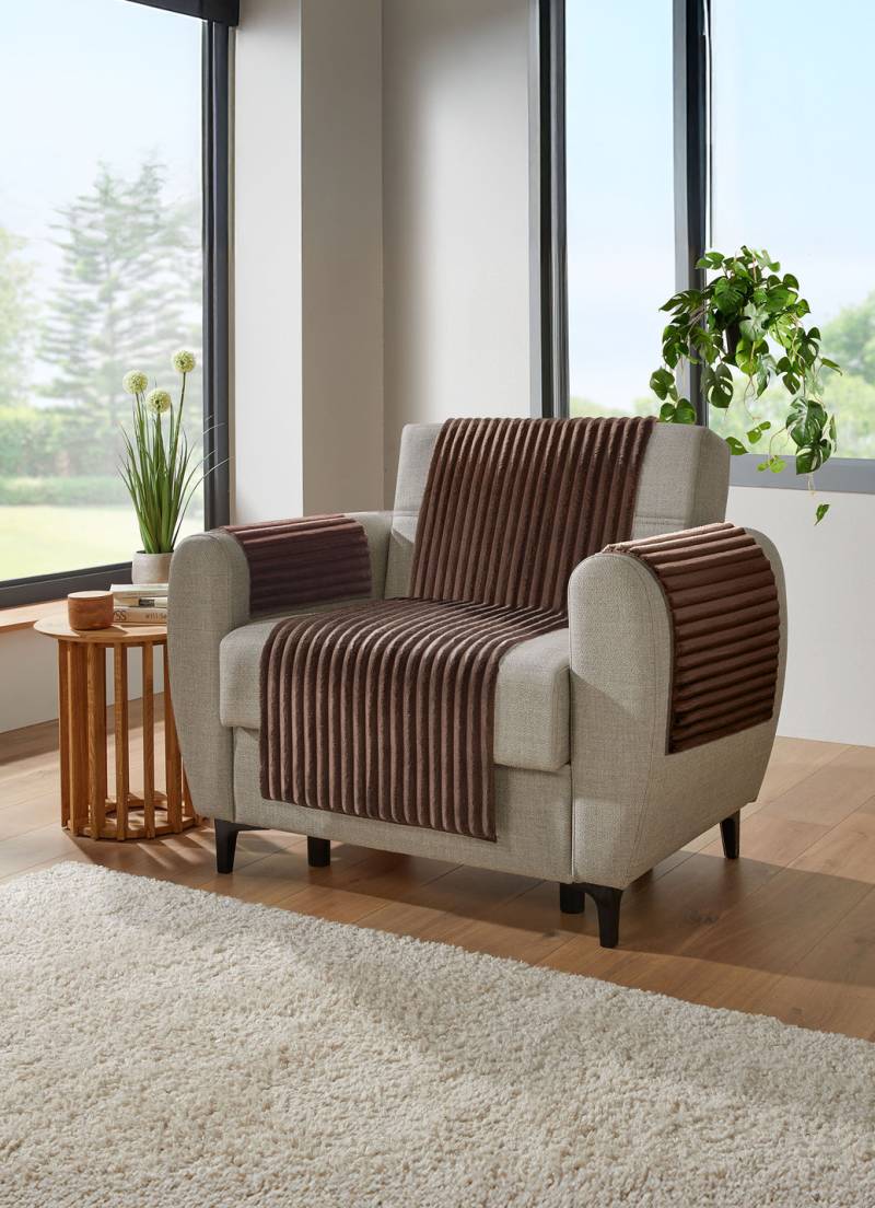 Sessel- und Sofaschoner mit Anti-Rutsch-Beschichtung, Größe 102 (TV-Sesselschoner, 50x200 cm), Braun von BADER