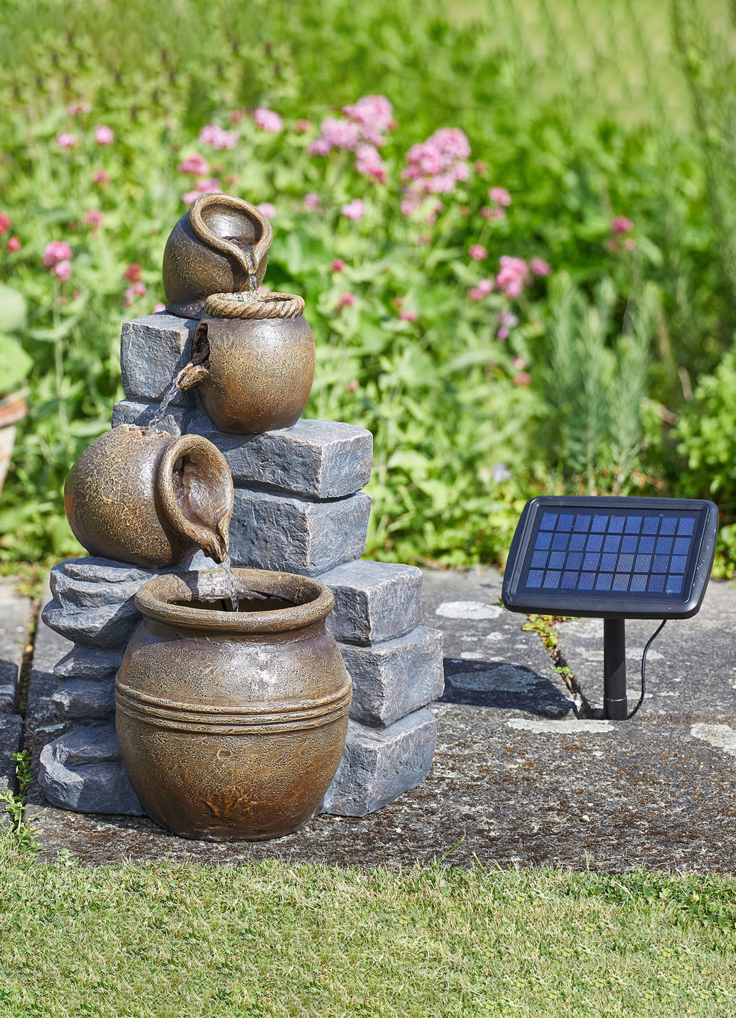 Solarbrunnen Töpfe mit Hybrid-Power (Solar + Akku), Grau-Braun von BADER