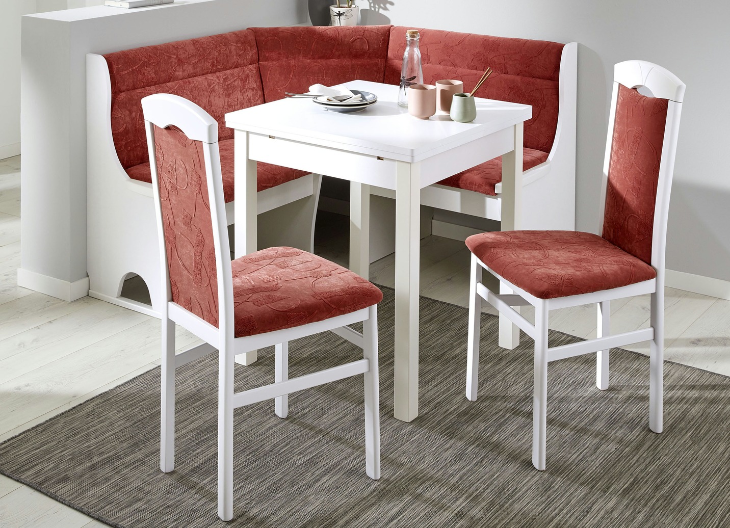 Stilvolle Esszimmermöbel, 2er-Set Stühle, Weiss-Rot von BADER