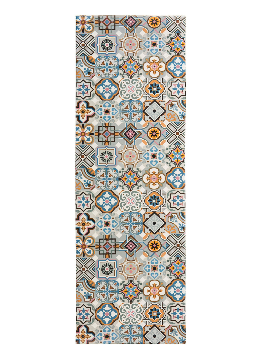 Strapazierfähiger Küchenläufer und -teppich im Fliesen-Design, Größe 110 (Küchenläufer, 50 x 150 cm), Blau-Grau von BADER