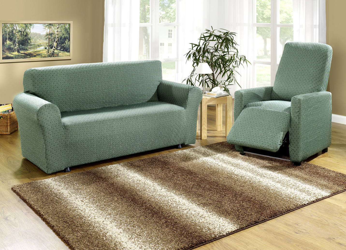 Stretchbezüge mit schöner Strukturierung, Größe 105 (TV-Sessel-Bezug), Grün von BADER