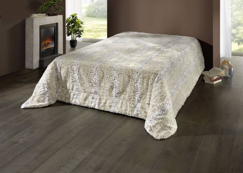 Tagesdecke aus flauschigem Fellimitat, Größe 873 (für Einzelbett, 140x210 cm), Schneeleopard von BADER