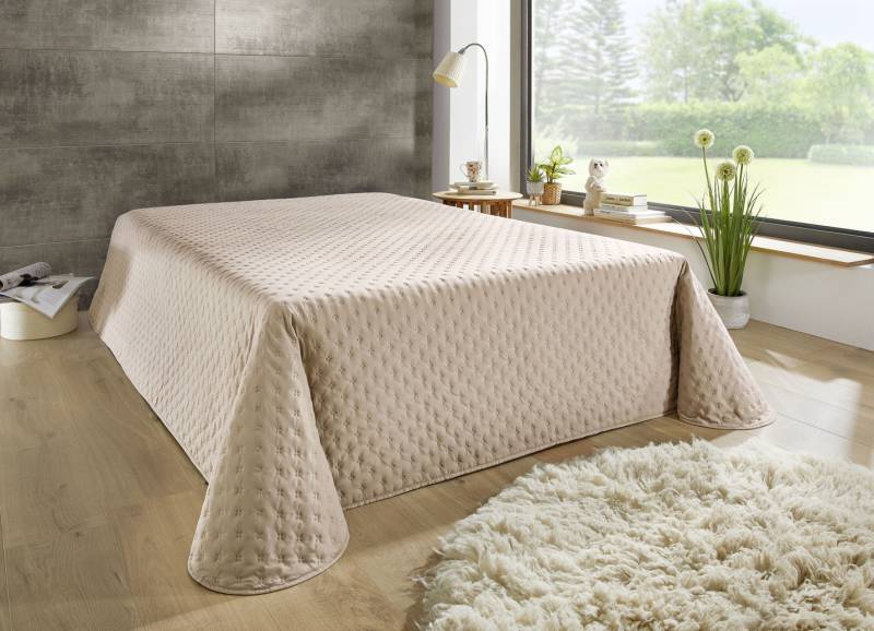 Tagesdecke mit Steppung und Bandeinfassung, Größe 873 (Einzelbett, 135x210 cm), Natur von BADER