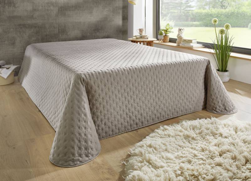 Tagesdecke mit Steppung und Bandeinfassung, Größe 873 (Einzelbett, 135x210 cm), Taupe von BADER