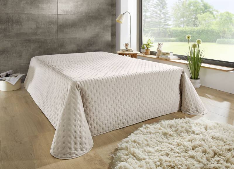 Tagesdecke mit Steppung und Bandeinfassung, Größe 915 (franz. Bett, 270x250 cm), Beige von BADER