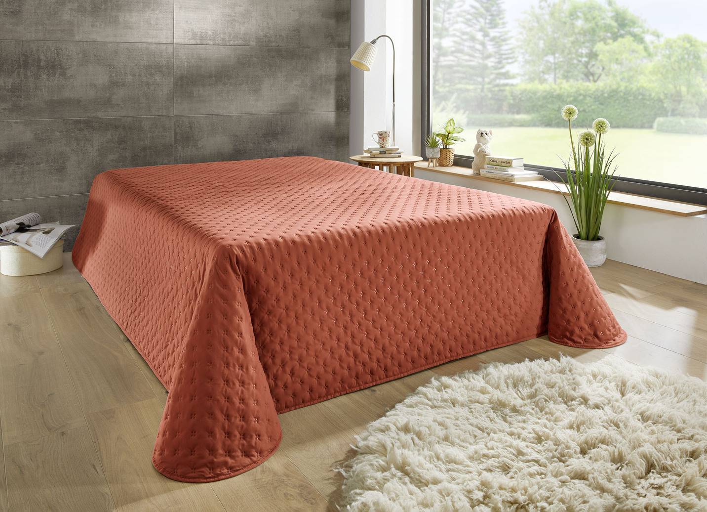 Tagesdecke mit Steppung und Bandeinfassung, Größe 915 (franz. Bett, 270x250 cm), Terra von BADER