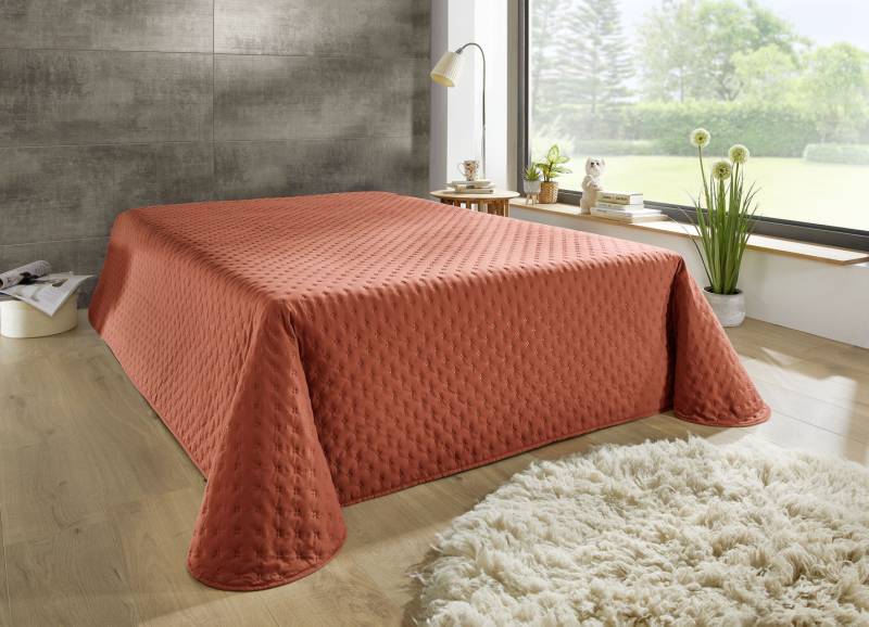 Tagesdecke mit Steppung und Bandeinfassung, Größe 915 (franz. Bett, 270x250 cm), Terra von BADER